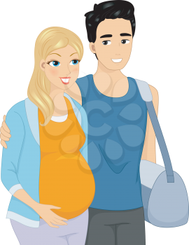 Illustration of an Expecting Couple Walking Side by Side