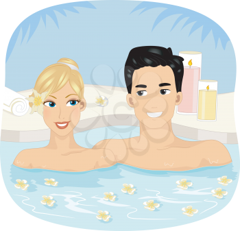 Illustration of a Couple Enjoying a Relaxing Bath at a Spa