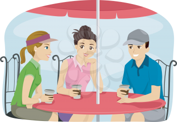 Illustration of a Group of Friends Wearing Sporty Attire Bonding Over Coffee