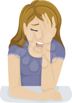 Illustration of a Teenage Girl Clutching Her Forehead While Crying