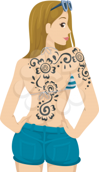 Illustration of a Teenage Girl Showing the Henna Tattoo on Her Back