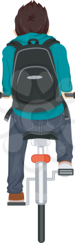 Back View Illustration of a Teenage Boy Riding on His Bike