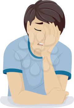 Illustration of a Teenage Boy Clutching His Head While Crying