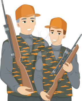 Illustration of a Teenage Boy Hunting With His Dad