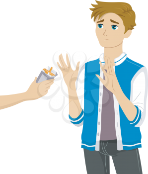 Illustration of a Teenage Boy Refusing the Cigarettes Being Offered to Him