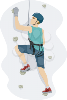 Illustration of a Teenage Boy in a Harness Climbing a Wall