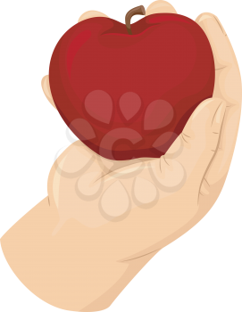 Illustration of a Fat Hand Holding a Piece of Apple