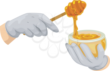 Cropped Illustration of Someone Scooping Honey Out of a Bowl