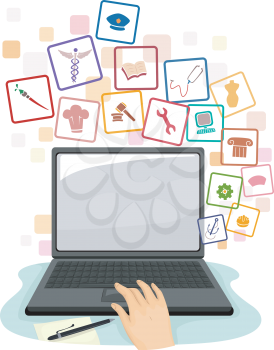 Cropped Illustration of a Person Using a Laptop to Search for Jobs Online