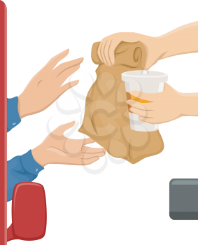 Illustration of a Customer Getting Food From a Drive Thru Restaurant