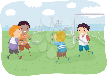 Stickman Illustration of Boys Playing Lacrosse
