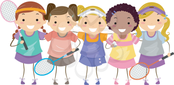 Stickman Illustration of Girls in Badminton Gear