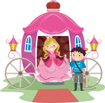 Illustration of Stickman Kids Dressed as a Prince and a Princess