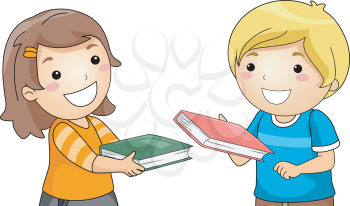 Illustration of a Boy and a Girl Exchanging Books