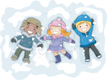 Illustration of Kids in Winter Gear Lying on the Snow