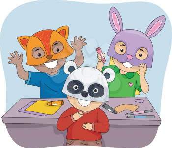 Illustration of Kids Wearing Colorful Animal Masks