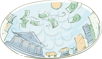 Illustration of Money Raining Down a Modern City