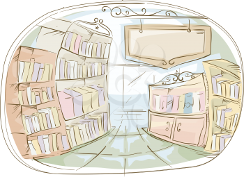 Illustration of a Library With a Library Sign Hanging on the Side