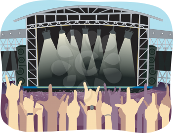 Cropped Illustration of Concert Goers Filling a Large Open Air Stadium