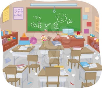 Illustration of a Messy and Disorganized Classroom
