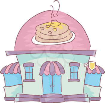 Illustration of the Facade of a Pancake House