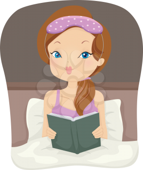 Illustration of a Girl Reading a Book on Her Bed