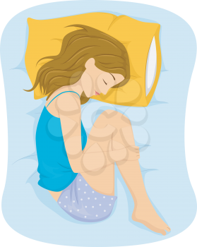 Illustration of a Girl Sleeping in the Fetal Position
