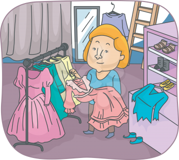 Illustration of a Wardrobe Mistress Returning Previously Used Costumes