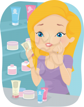 Illustration of a Girl Confused Over Which Facial Product to Choose