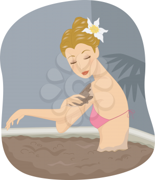 Illustration of a Girl Soaking in a Mud Bath in a Spa
