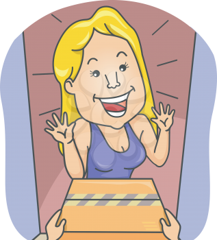 Illustration of a Woman Gleefully Receiving a Package