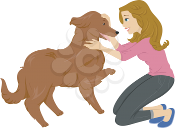 Illustration of a Woman Playing With Her Pet Dog