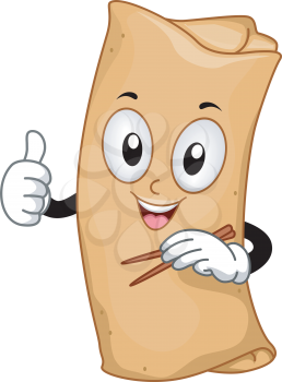 Mascot Illustration of a Piece of Spring Roll Giving a Thumbs Up
