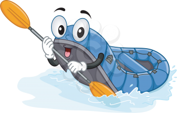 Mascot Illustration of a Water Raft Using a Paddle