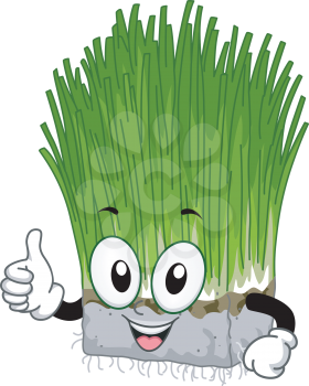 Illustration of a Block of Wheat Grass Giving a Thumbs Up
