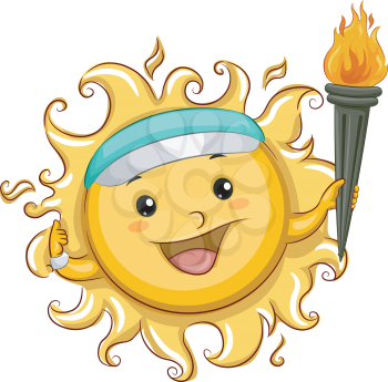 Illustration of the Sun Wearing a Sun Visor Carrying a Torch
