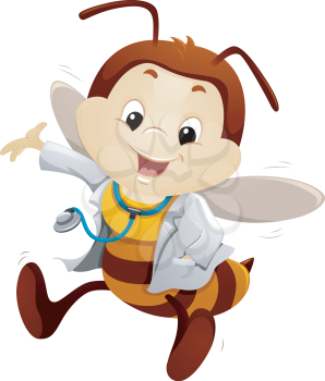 Mascot Illustration of a Bee Dressed in a Doctor's Uniform