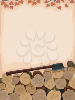 Background Illustration of an Axe Sitting Atop a Pile of Logs