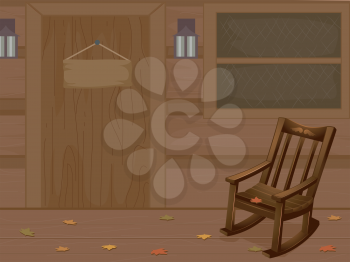 Illustration of a Log Cabin With a Rocking Chair Inside