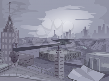 Illustration of a Cityscape With an Apocalyptic Vibe