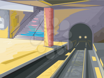 Illustration of a Subway Station With an Incoming Train