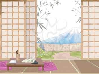 Illustration of the Interior of a Japanese Inn