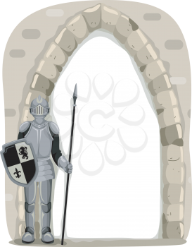 Frame Illustration of a Knight Guarding the Entrance of a Castle