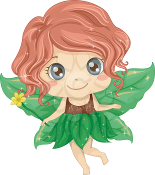 Illustration of a Cute Little Girl Wearing a Fairy Costume Made of Leaves