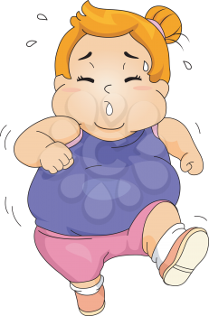 Illustration of an Obese Girl Sweating Profusely While Jogging
