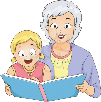 Illustration of a Grandmother Reading to Her Granddaughter