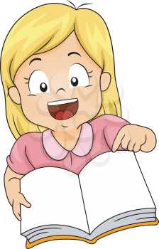 Illustration of a Little Girl Smiling Widely as She Opens a Book
