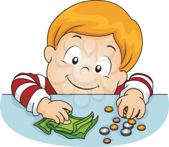 Illustration of a Boy Laying Money on the Table
