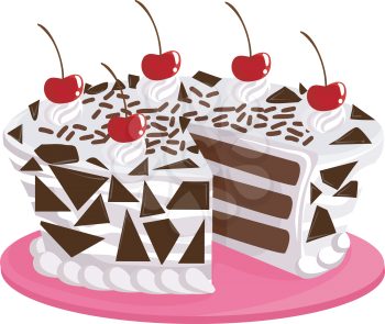 Illustration of an Appetizing Black Forest Cake Sitting on a Pink Platter