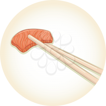 Illustration of a Pair of Chopsticks Holding a Piece of Fish Meat